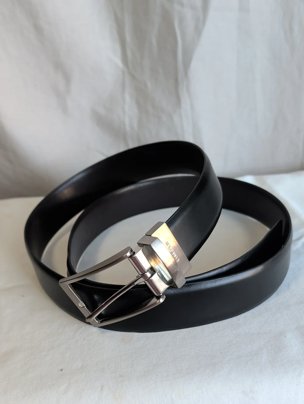 Men's Calvin Klein Black Leather Belt with Silver Buckle Career And Casual Wear